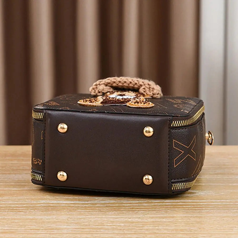 PU Leather Shoulder Bags | Fashion Simple Cute Cartoon Bear Crossbody Bag & Messenger Bag (Women's Small Square Handbags) Luxegan