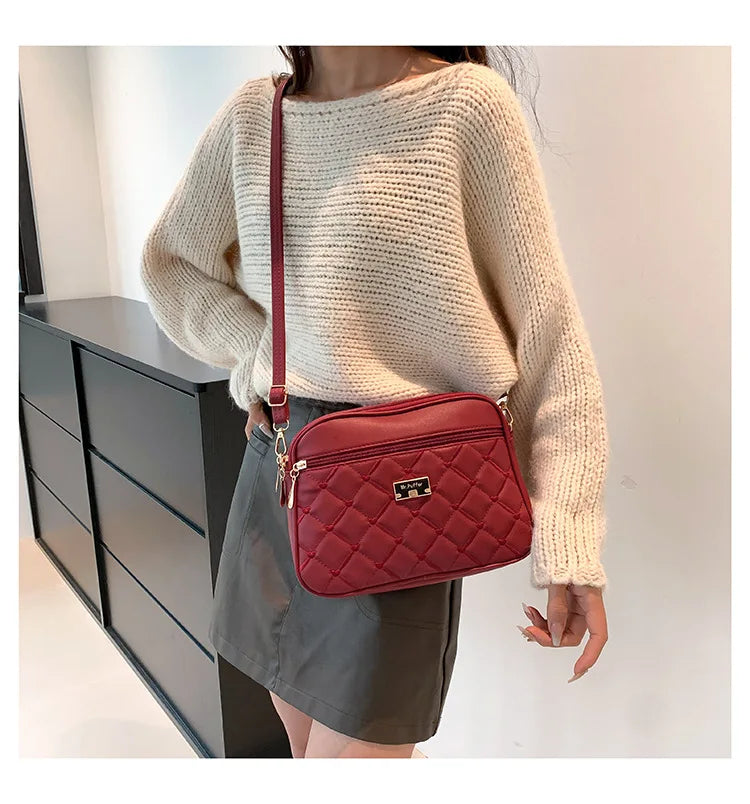 Women's New Cross Border Foreign Trade Lingge PU Crossbody Bag | Versatile Small Messenger Bag & One Shoulder Square Handbag Luxegan