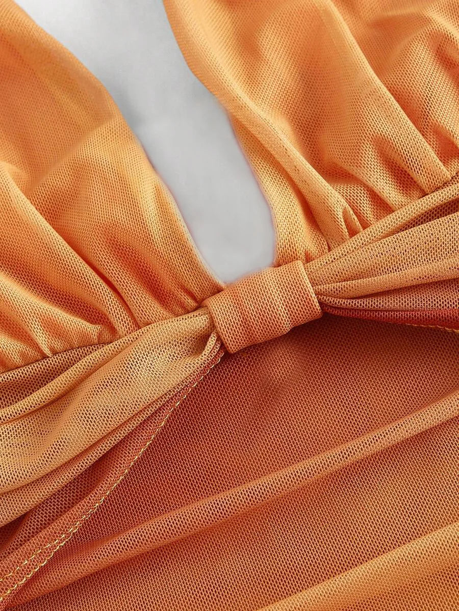 Gradient Bow Tie Strap Asymmetrical Dress | Sexy Sweetheart Neck Backless Spaghetti Strap Dress | Premium Medium-Stretch Slim Fit Sheath Dress | Fashionable Mid-Calf Knee-Length Summer Vestido Luxegan