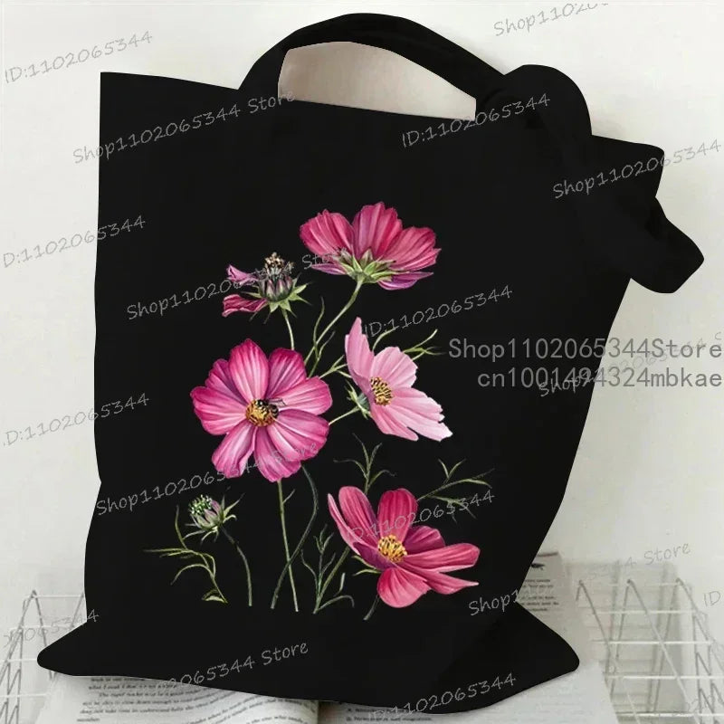 Fashion Canvas Tote Bag Oil Painting Wildflowers Print Lady Shoulder Shopping Bag | Plant Style Daisy Vintage Flower Women Handbag Luxegan