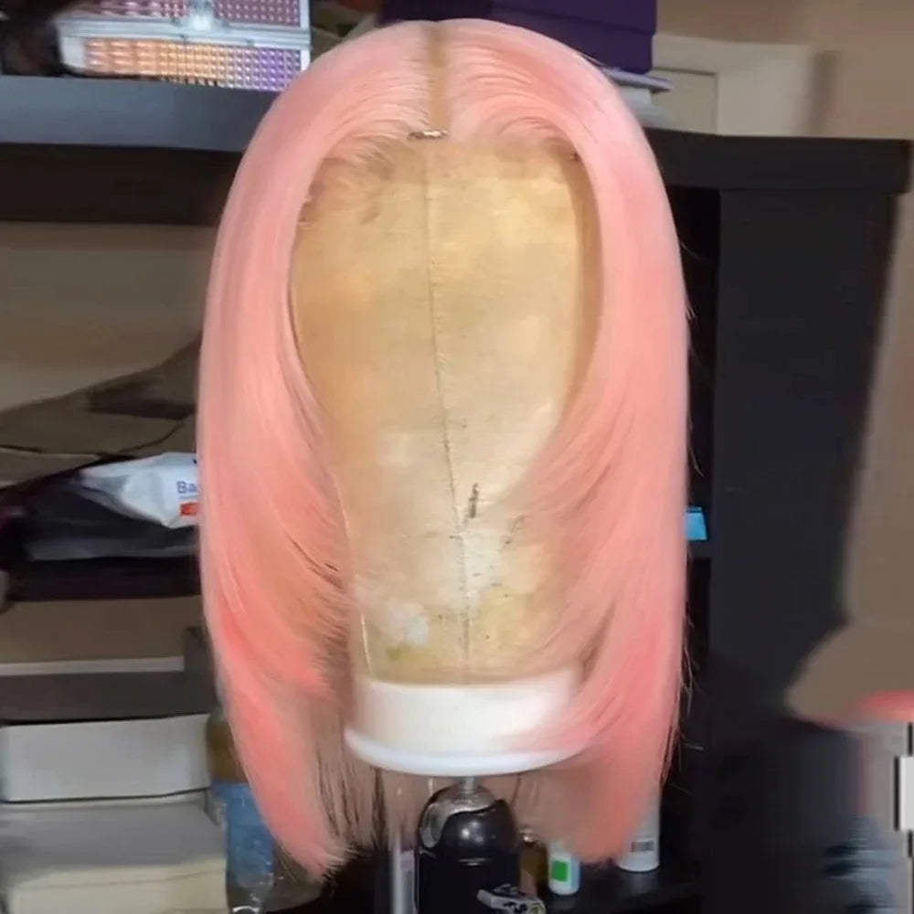 Light Pink Layered Straight Bob | Sophisticated 13x4 HD Transparent Lace Frontal | Elegant 12-Inch High-Temperature Fiber Wig | "Dignified" Natural Hairline Glueless Wig for Daily Wear & Cosplay Luxegan