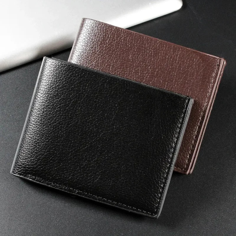 Men's Premium PU Leather Short Wallet | Fashion Solid Color Multi-Card Purse | Slim Standard Money Bag with Coin Pocket & Hasp Closure Model ZN43425 | Lightweight Polyester-Lined Cartera Hombre Luxegan