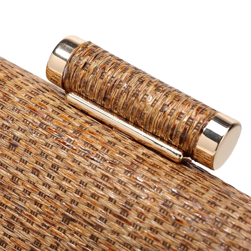 Summer Crochet Vintage Dinner Bag | Hand-Woven Straw Weaving Clutch Bag & Chain Crossbody Bag Luxegan