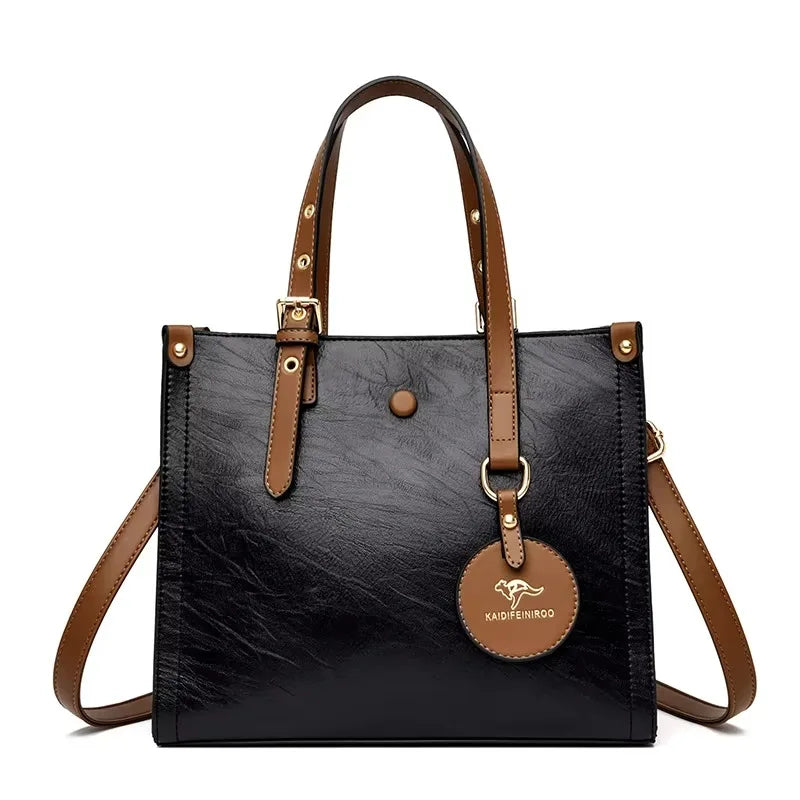 Genuine Soft PU Leather Handbags for Women | Vintage Shoulder Tote Bag & Large Capacity Purse