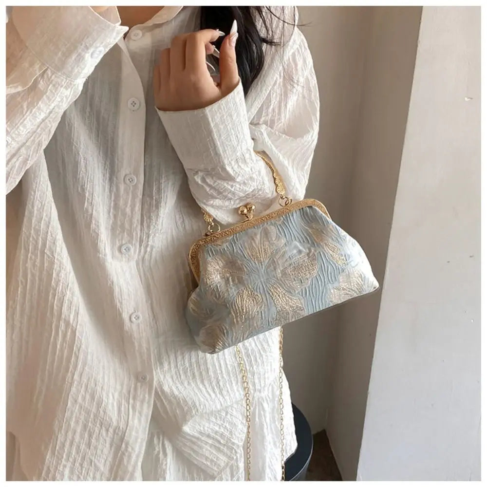 Fashion Silk Chinese Style Handbag | Retro Embroidery Shell Bag | Elegant Minaudière Shoulder & Crossbody Bag | Traditional Artisan Single-Strap Ladies' Purse Luxegan