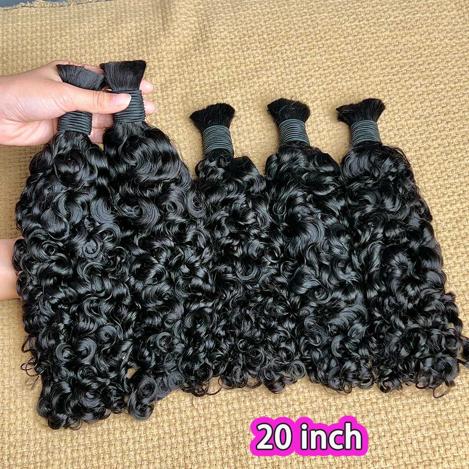 Burmese Curly Human Hair Bulk for Braiding – 100% Raw Virgin No-Weft Boho Braids Hair Natural - view 3