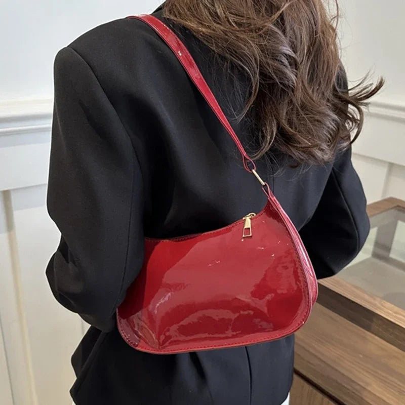 Retro Solid Color PU Shoulder Underarm Bag | Women Fashion Patent Leather Handbag | Casual Hobos Purses And Handbag Ladies Hand Bags Luxegan
