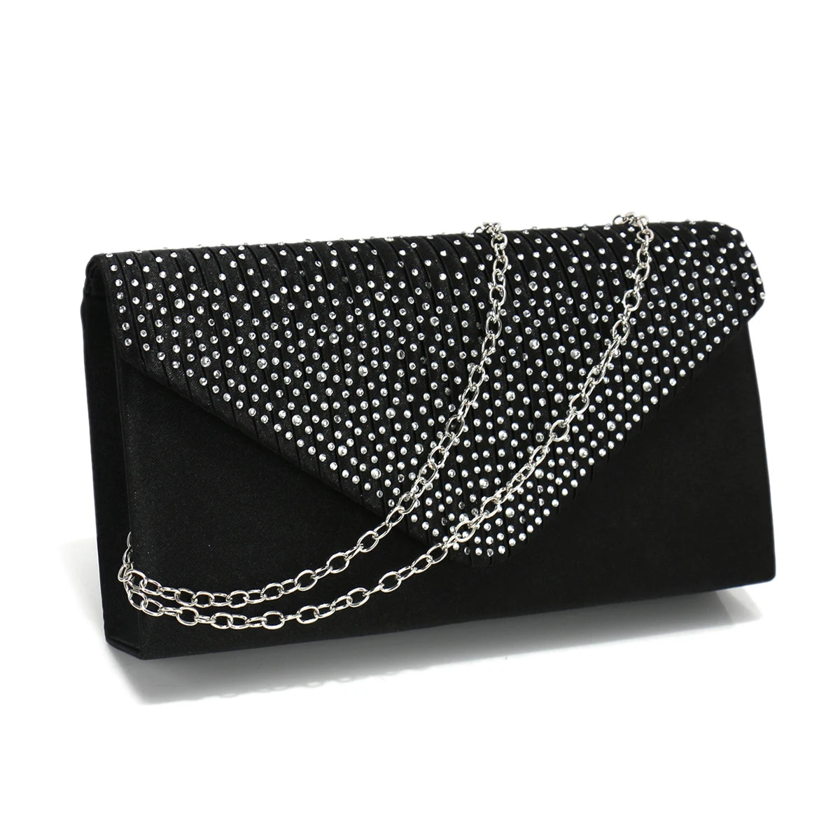 Satin Rhinestones Envelope Clutch | Hard Glitter Diamonds Chain Evening Purse Luxegan