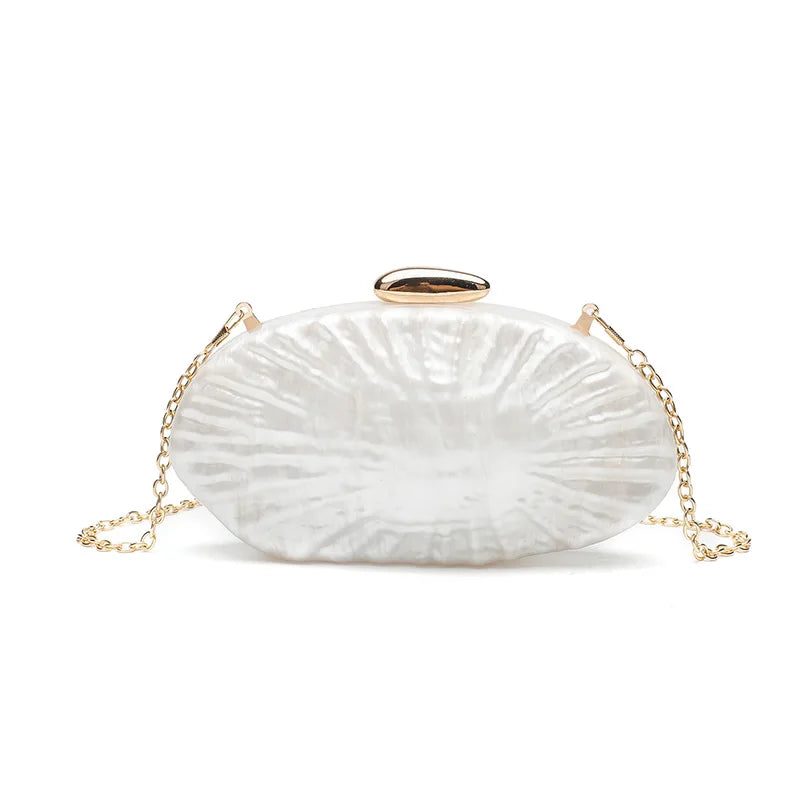 Polyester Sequined Shell Clutch | Hard Retro Gold Creative Box Evening Bag Luxegan