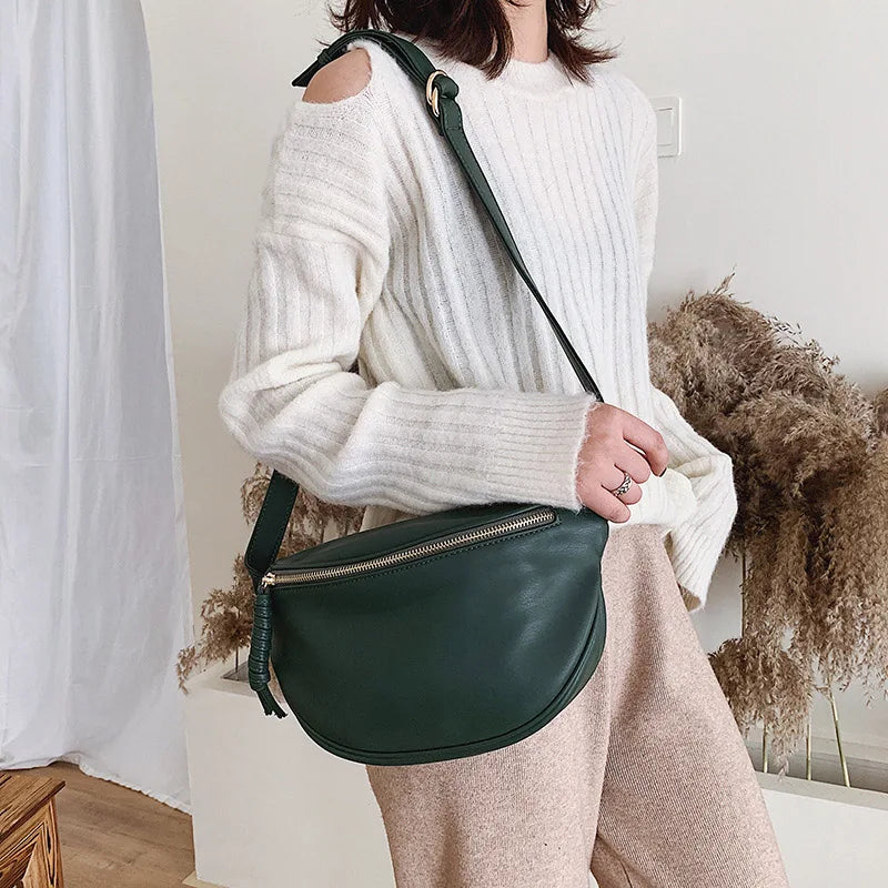 Fashion Simple Chest Pack | High-Quality PU Leather Fanny Bag for Women | Designer Waist Bag & Phone Purse | Versatile Female Shoulder Crossbody Bag (Model M02) Luxegan