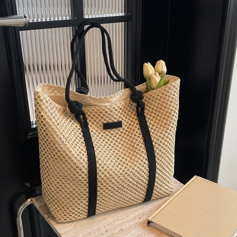 Woven Straw Tote Bag | Large Capacity Beach & Vacation Handbag Luxegan