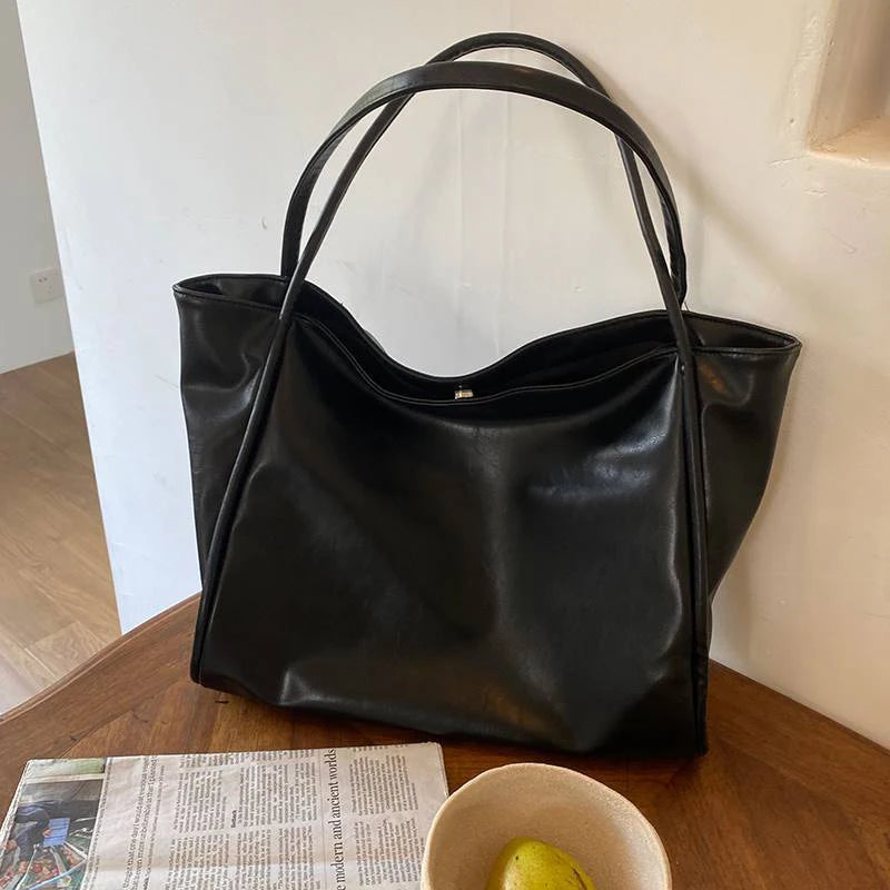 Large Capacity PU Leather Commuter Tote | Soft Shoulder Book Pack Luxegan