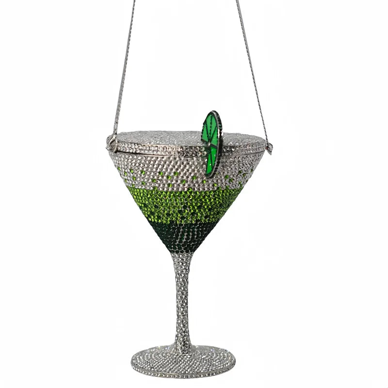 Cocktail Cup Crystal Evening Bag | Sophisticated Rhinestone Bridal Handbag | Elegant Metallic Dinner Clutch | "Dignified" Hard-Shell Minaudière with Hollow-Out Detail Luxegan