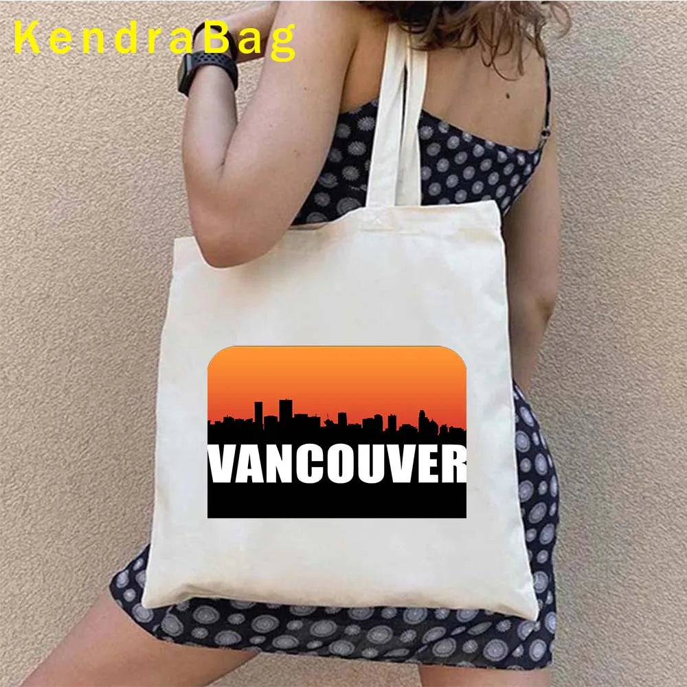 Canadian City Landscape Cotton Canvas Tote Bag | Happy Canada Day Tourist Gift | Reusable Eco-Friendly Shoulder Handbag (Women) Luxegan
