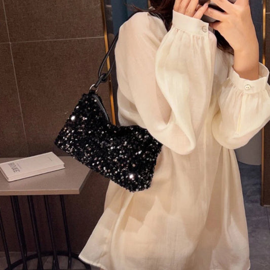 Black Spice Glitter Underarm Bag | Sophisticated Casual Chic Crossbody | Elegant Sparkling Shoulder Handbag | "Dignified" Soft Square Purse for One-Outfit Perfection Luxegan
