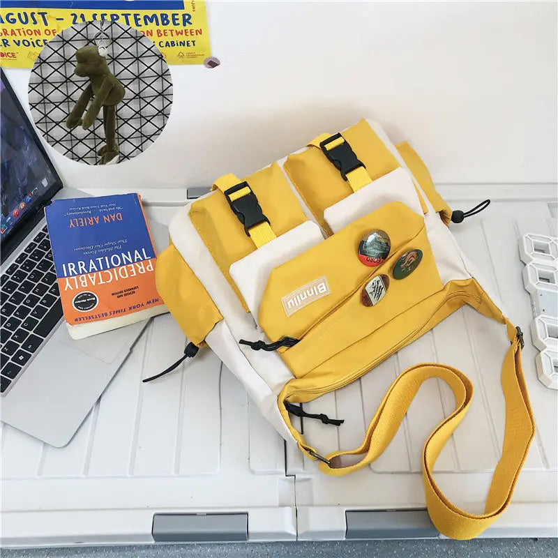 Japanese Simple Messenger Bag | Student Nylon Waterproof Canvas Handbag & Shoulder Crossbody Bag