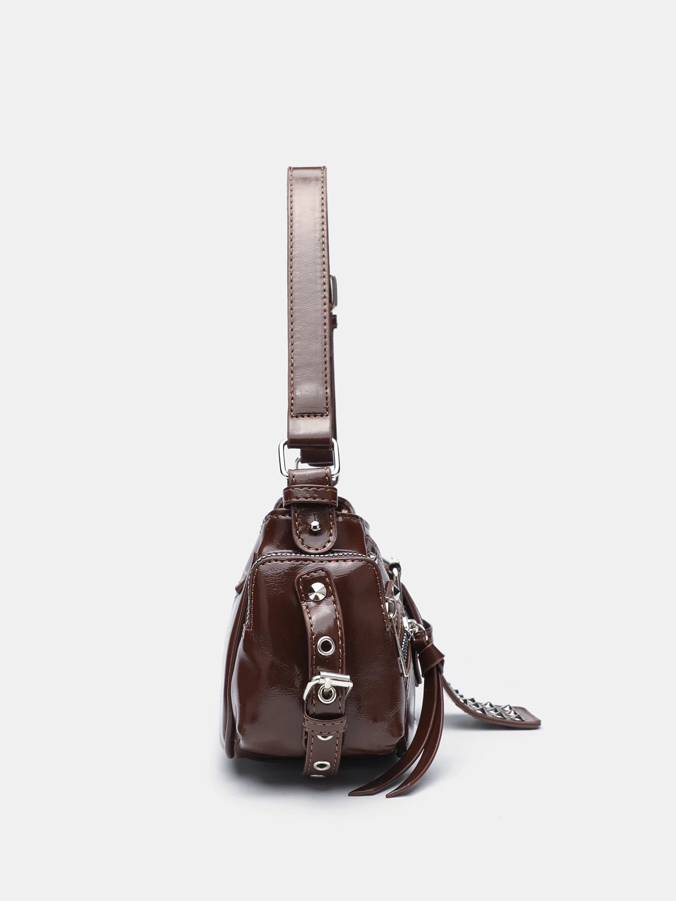 Punk Girl Style Rivet Underarm Bag | Solid Color PU Motorcycle Style Single Shoulder Crossbody Messenger Bag Luxegan