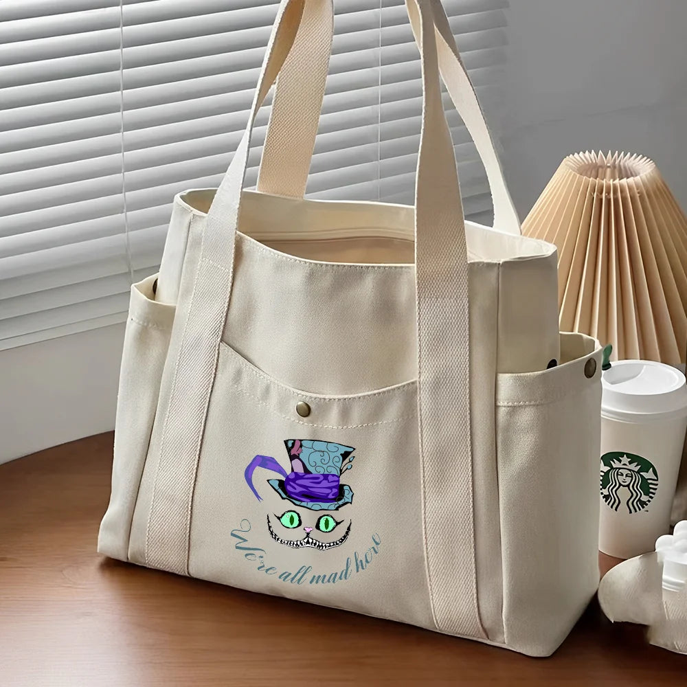 Alice in Wonderland Canvas Tote Bag | Unisex Work Commuter Carrying Bag | College Student Book Shoulder Shopping Bag Luxegan