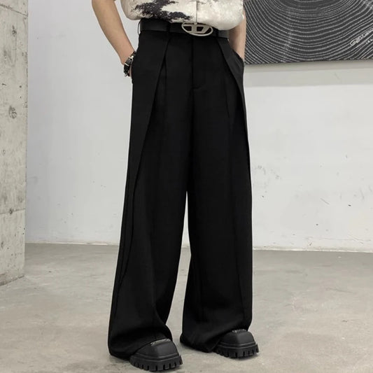 Korean Style Straight Trousers | Sophisticated Mid-Waist Loose Silhouette | Elegant "Full-Length" Streetwear Joggers | "Dignified" Elastic Waist Button Pants for Radiant Versatile Styling Luxegan