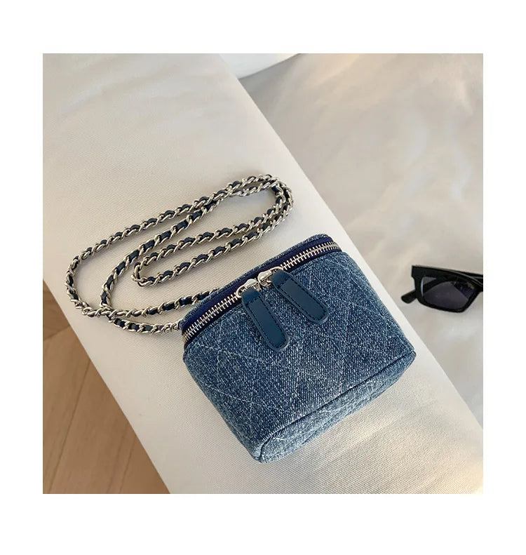 Mini Denim Crossbody Bags for Women | Lingge Chains Shoulder Bag & Fashion Brands Box Bag (Lipstick Coins Purses & Handbags) Luxegan