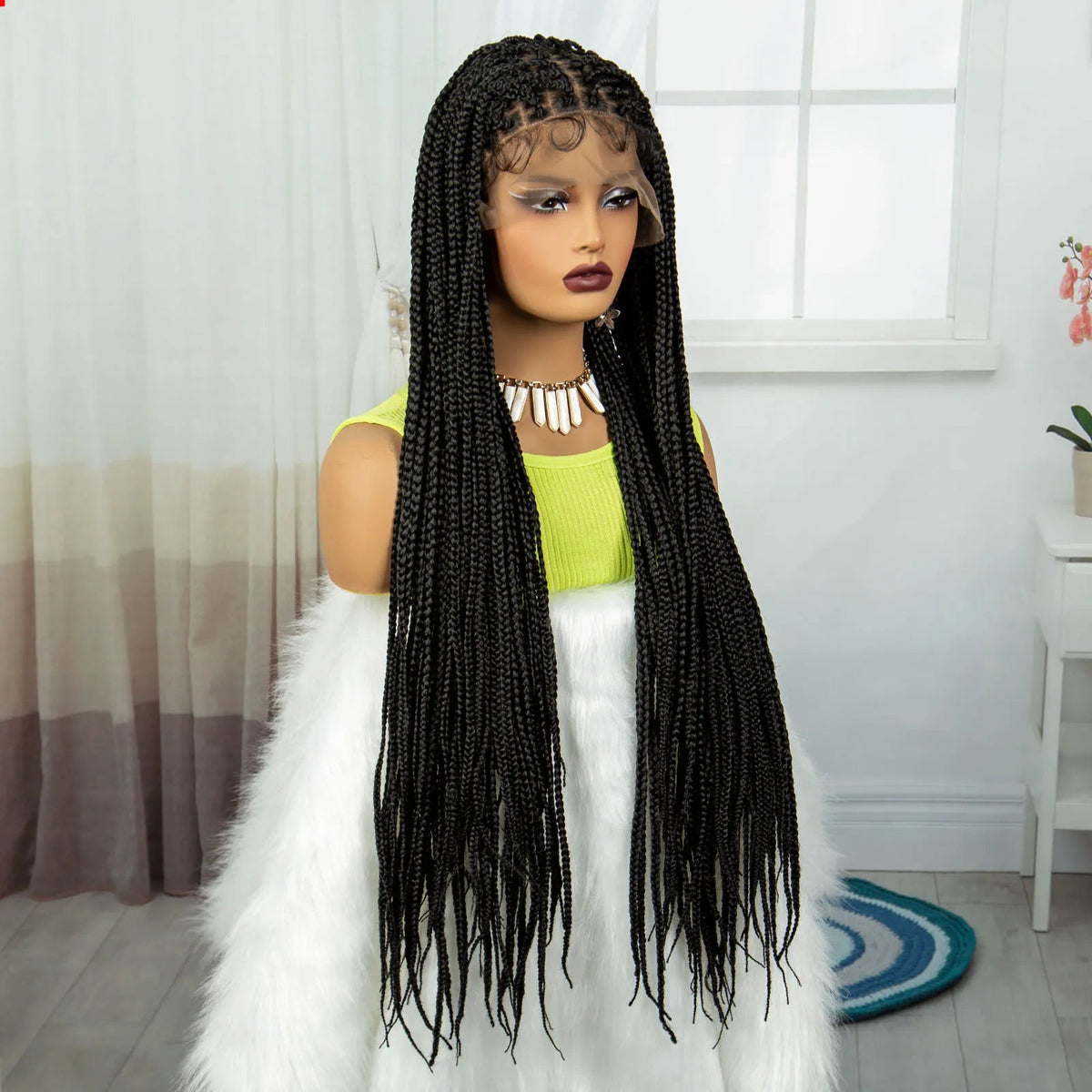 Synthetic Braided Wig Synthetic Hair Lace Front Wigs Box Braided Wigs for Black Women 36 Inches Micro Braids Wigs with Baby Hair Luxegan