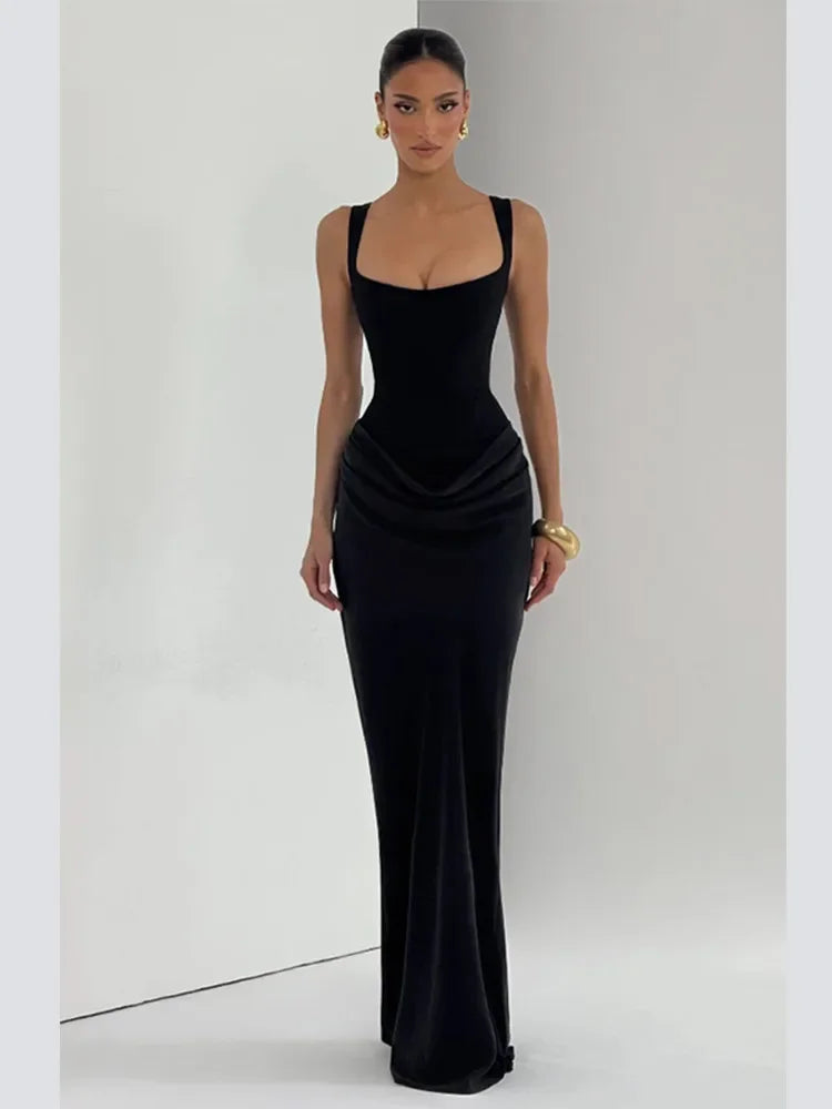 Solid Casual Halter Neck Full-Length Sleeve Slim Sheath Ankle-Length Dress with Zipper Detailing – Slight-Stretch Polyester, Autumn/Winter Luxegan
