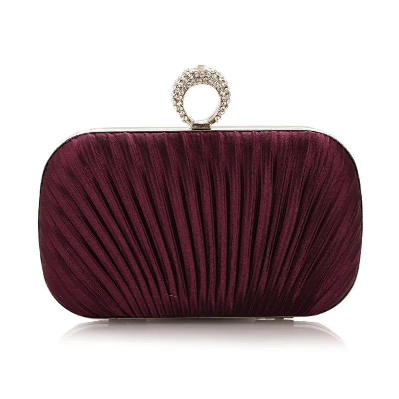 Diamond Glitter Ruched Shell Clutch | Sophisticated "Minaudiere" Silhouette | Elegant Banquet Dinner Prom Purse | "Dignified" High-Performance Synthetic Leather Essential for Radiant Versatile Styling Luxegan