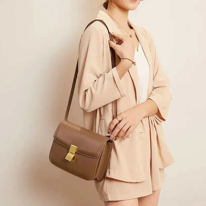 Luxury Leather Satchel | Soft Crossbody with Metal Buckle Luxegan