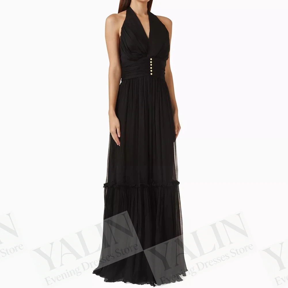 Sequined Ruched A-Line Prom Gown | V-Neck Sleeveless Floor-Length Evening Dress Luxegan