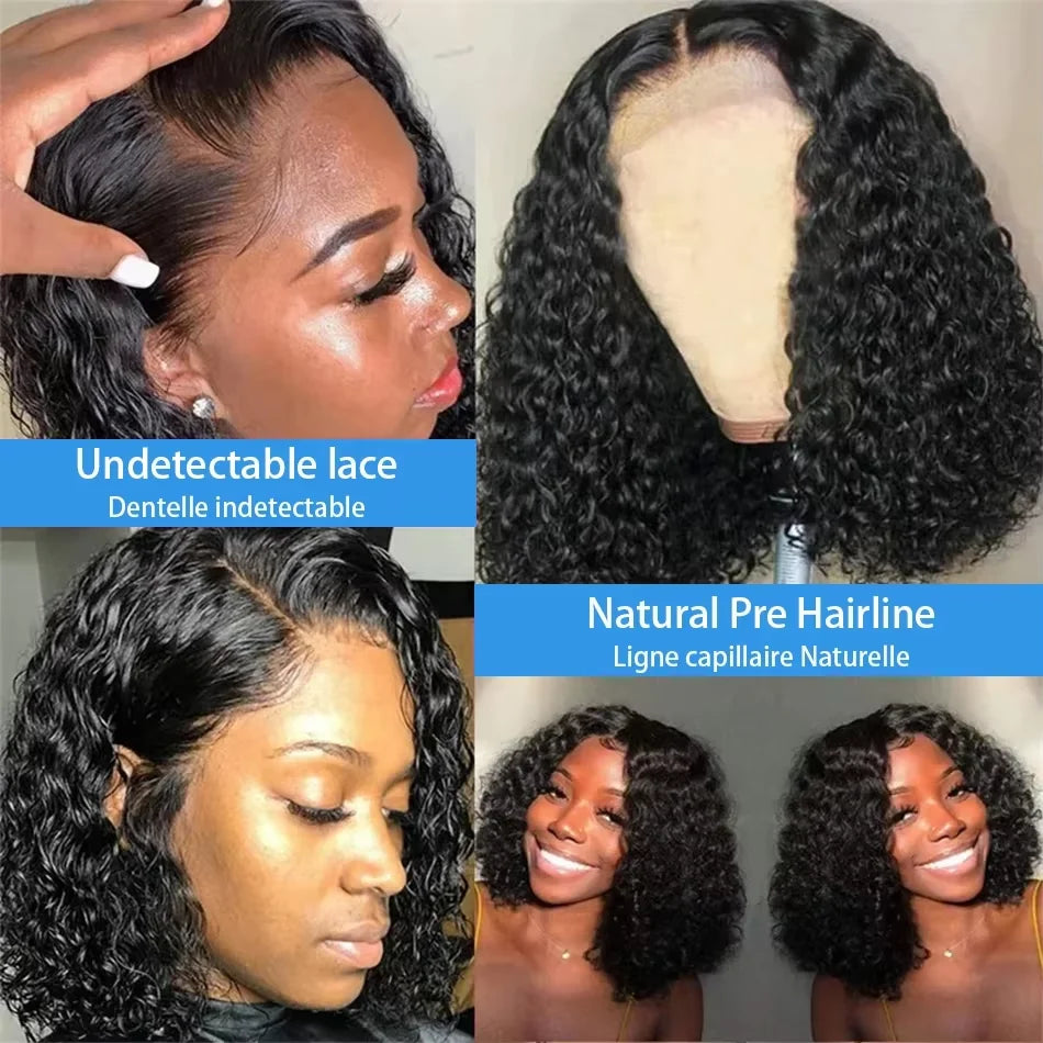 100% Human Hair Loose Deep Wave Short Bob Wig | 14 Inch 200 Density Vietnamese Remy 13x4 Transparent Lace Front Wig Luxegan