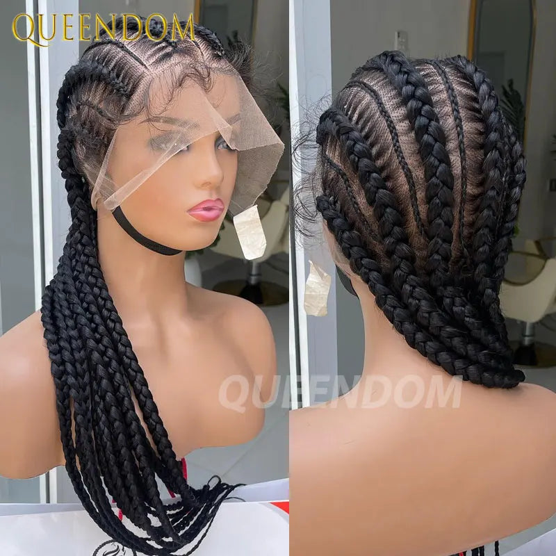 Synthetic Full Lace Cornrow Box Braided Wig 36" Lace Front Wigs Jumbo Braids Wig For Black Africa Women Braids Wig Braiding Wigs Luxegan
