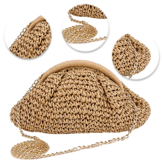 Women's Straw Woven Bag | Chain Strap Shoulder Bag & Weaving Satchel Bag Luxegan