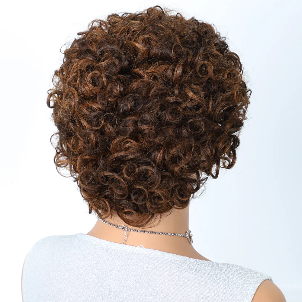 Sleek Short Pixie Afro Kinky Curly Wig with Bangs | Glueless Peruvian Remy Hair Bob Luxegan