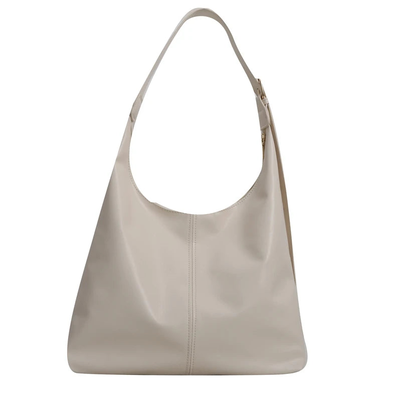 PU Leather Solid Hobo Bag | Soft Trendy Retro Large Capacity Commute Tote Luxegan
