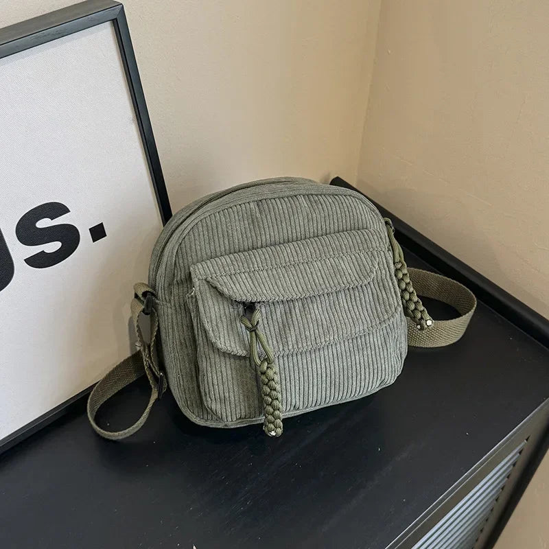 Casual Corduroy-Style Messenger Bag | Sophisticated Small Shoulder Purse | Elegant Teenager Crossbody Tote | "Dignified" Structured Canvas Bag for Versatile Student Styling Luxegan