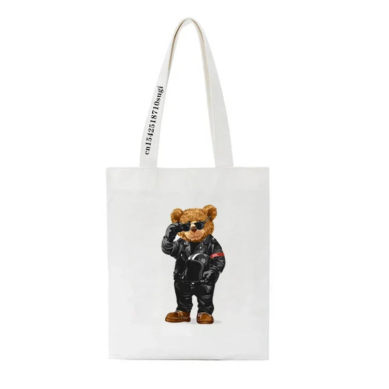 Fashion Bear Print Eco Women Shoulder Bags | Female Handbag Canvas Shopping Bag | Casual Large Ladies Travel Totes Bags Luxegan