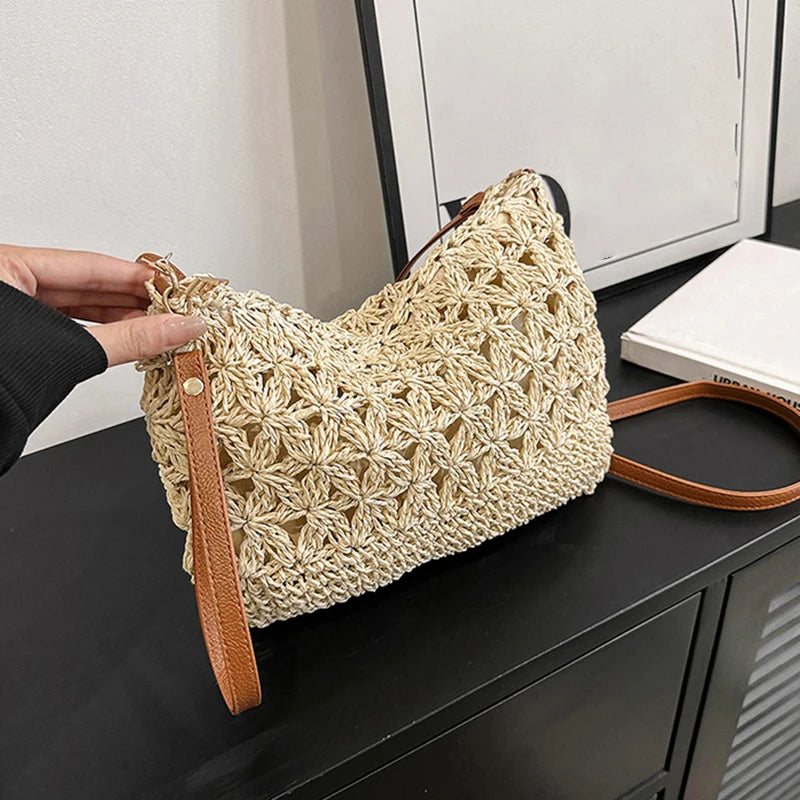 Straw Crossbody Bag for Women | Summer Woven Shoulder Bag & Raffia Beach Wristlet Luxegan