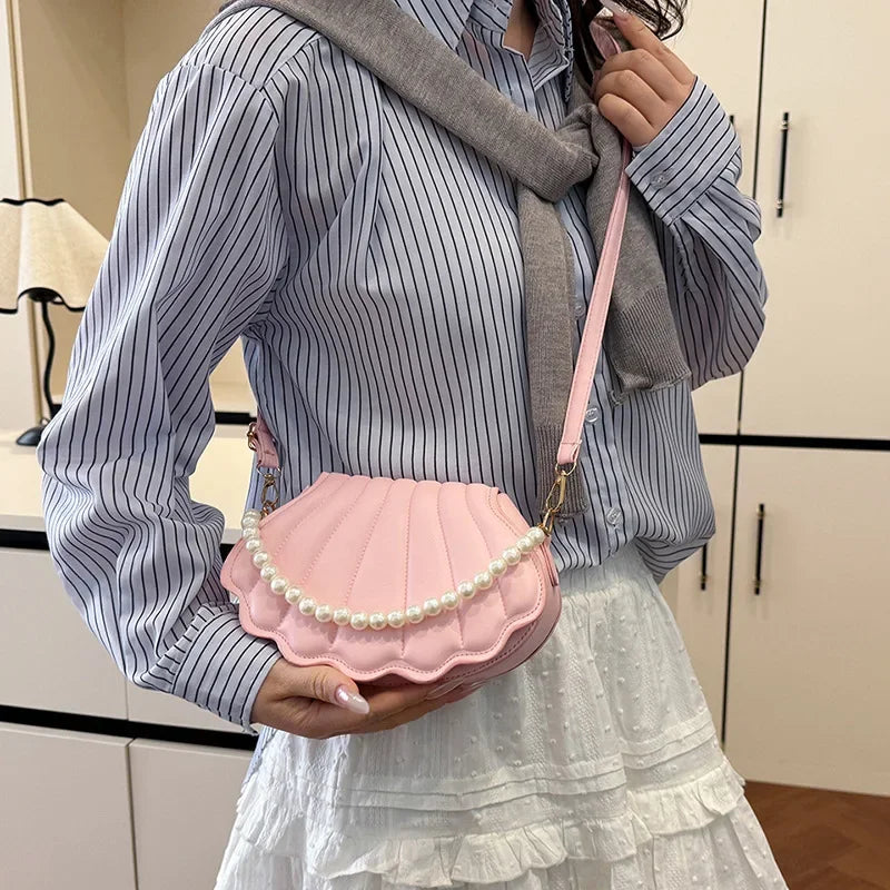 Minimalist Shell Shoulder Bag | Sophisticated "Pearl Decorated" Silhouette | High-End TPU Leather Handbag | "Dignified" High-Performance Cute Crossbody for Radiant Versatile Styling Luxegan