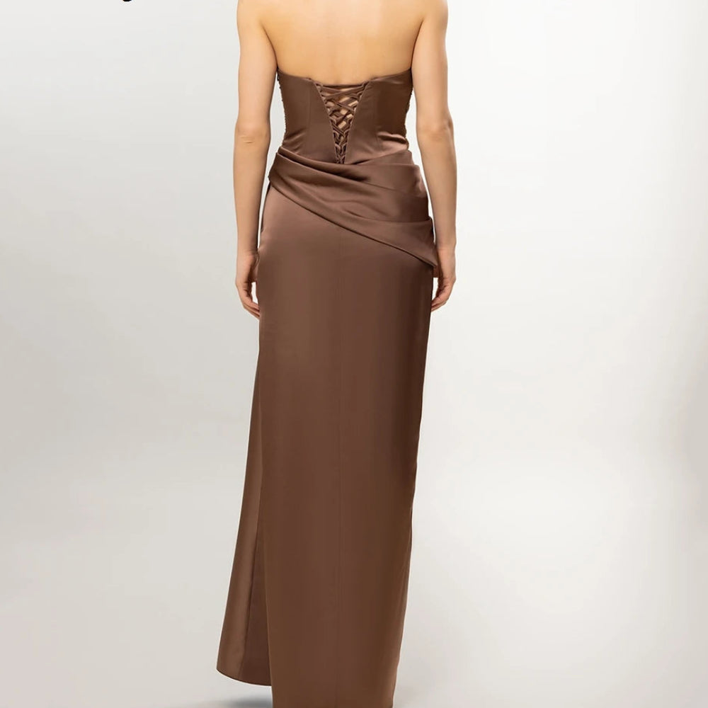 Sequined Side-Split Straight Evening Dress | Strapless Sleeveless Floor-Length Gown Luxegan