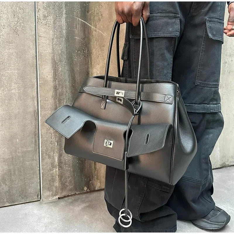 Luxury Wings Style Synthetic Leather Shoulder Bag,Large Capacity Commuting Women Tote Bag,Punk Buckle Simple Versatile Handbag