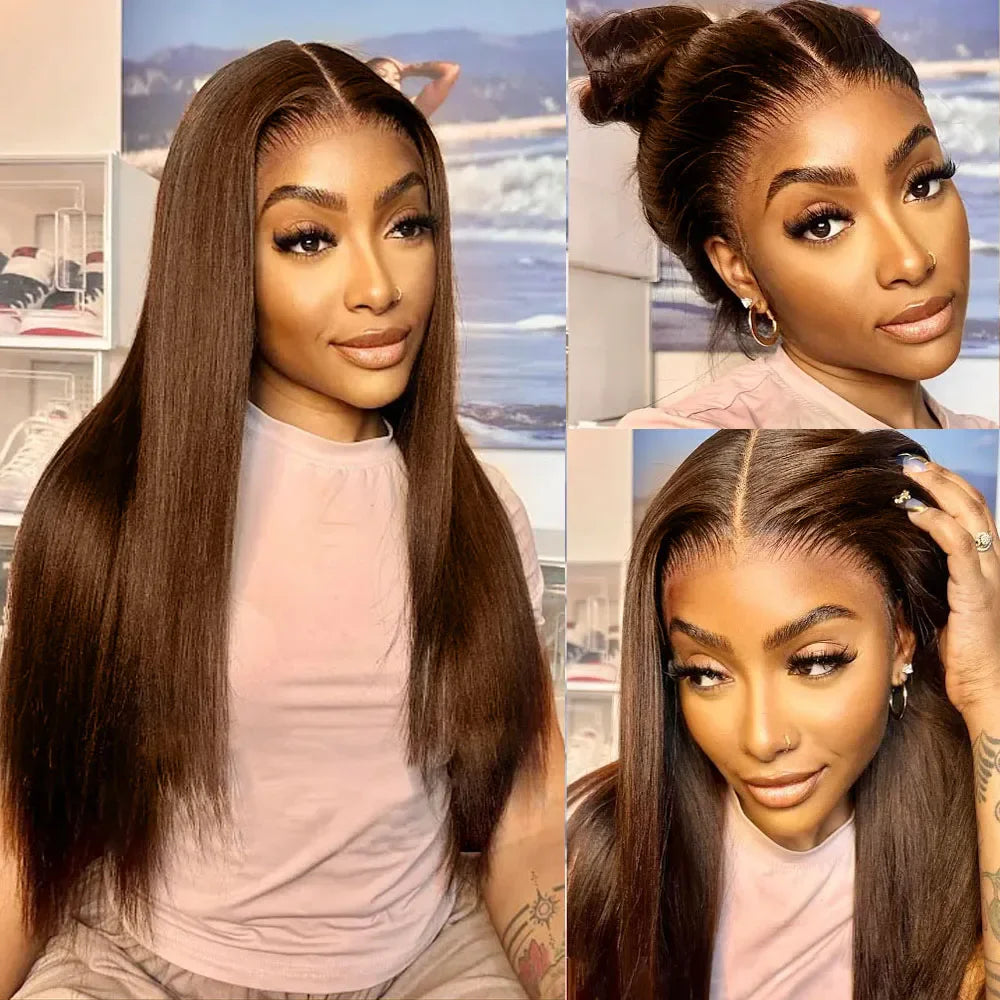 Invisi-Strap 360 Full Lace Wig | Sophisticated "Chocolate Brown" Straight Silhouette | Elegant 250% Density HD Lace Frontal | "Dignified" Honey Blonde Brazilian Human Hair Wig for Radiant Versatile Styling Luxegan