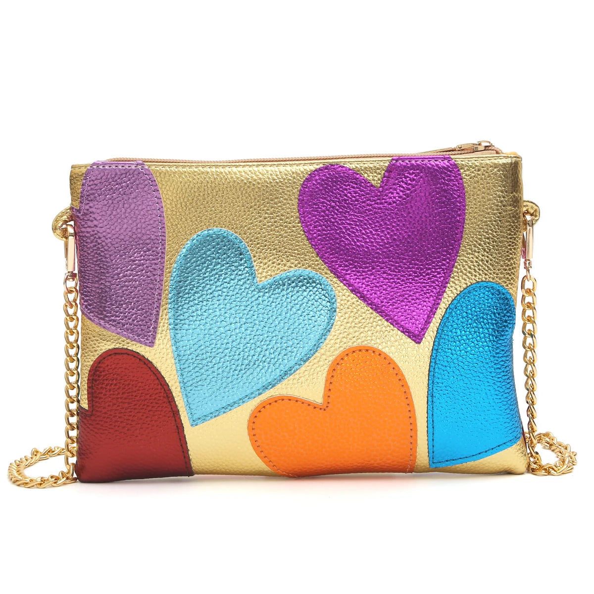 Metallic Hearts Clutch | Luxury Crossbody & Shoulder Bag Luxegan