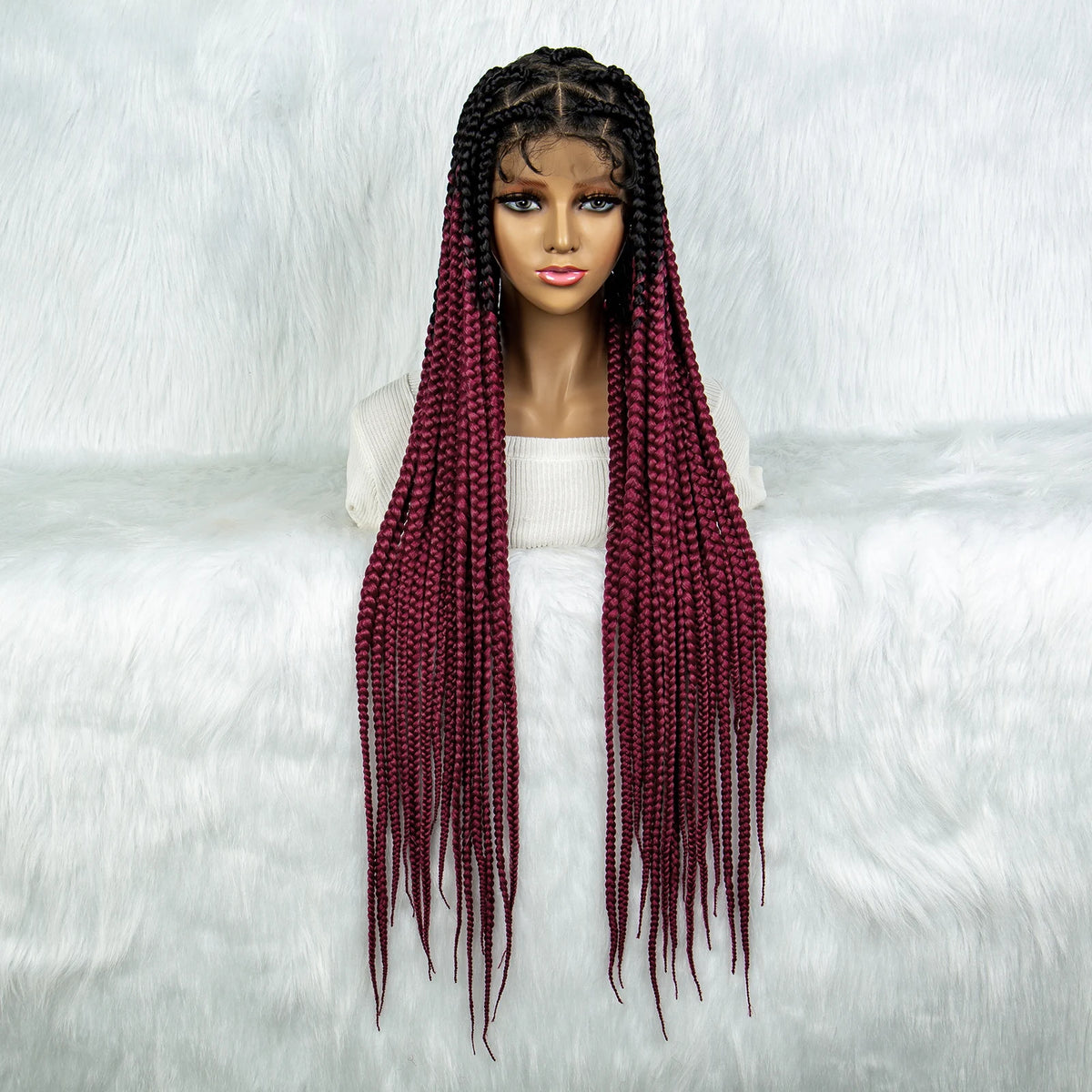 Colorful Knotless Box Braids Wig | Full Lace Cornrow Accents | Black Women Luxegan