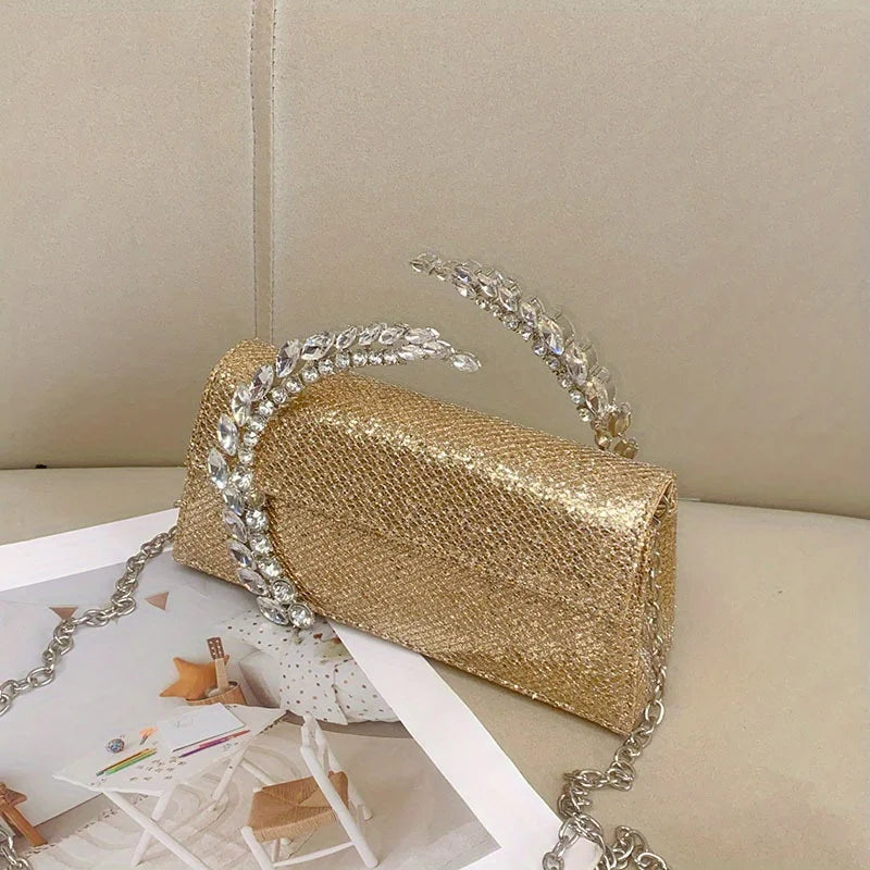 Shining Rhinestone Minaudière | Elegant Silk Satin Party Clutch Luxegan