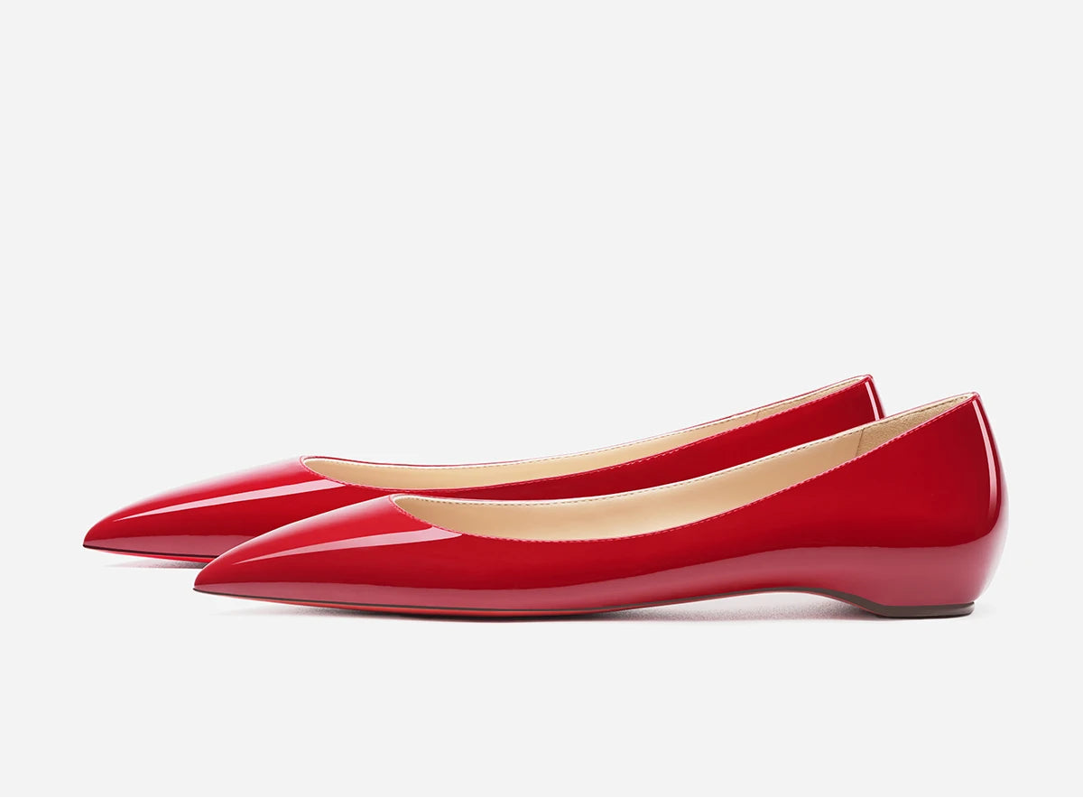 New Style Pointed Red-Sole Flats | Sophisticated "Inner Heightening" Wedge Pumps | Elegant "Handmade Patent Leather" Silhouette | "Dignified" Shallow Mouth Low Heels for Radiant Versatile Casual Styling Luxegan