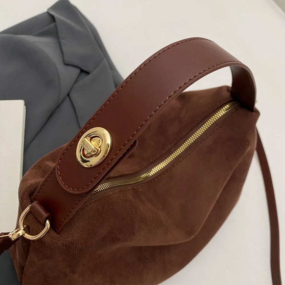 Women’s Big Boston Tote Bag | Soft Matte Faux Suede Messenger Handbag | Trendy Autumn/Winter Shoulder & Crossbody Bag | Large Capacity Satchel in Grey and Brown Luxegan