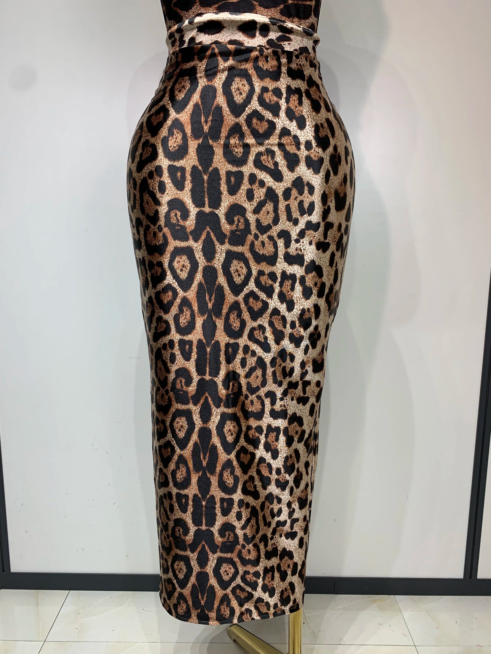 Leopard Print Bodycon Maxi Dress | V-Neck Sleeveless Slim Sheath Celebrity Evening Gown Luxegan