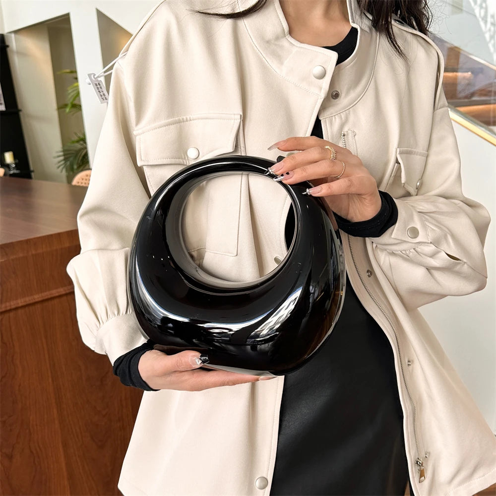 Golden Evening Handbag | Round Handle PVC Wrist Bag & Luxury Designer Clutch Luxegan