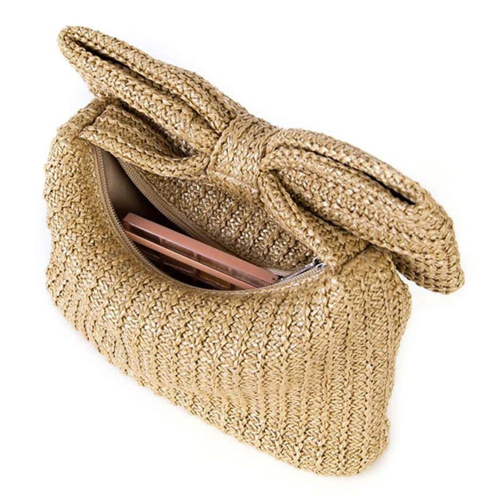 Women's Bow Purse | Summer Straw Woven Clutch Bag & Elegant Handbag Luxegan
