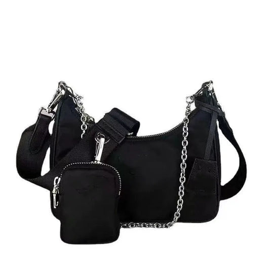 Casual Nylon Waterproof Shoulder Hobo Bag | Fashion Cool Black Chain Handbag Luxegan
